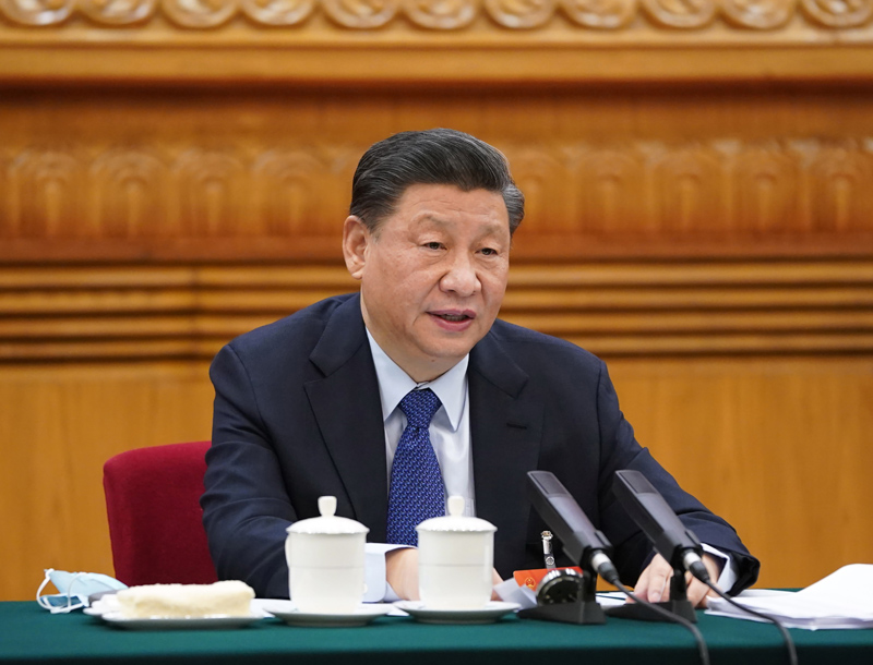 3月7日，中共中央總書記、國家主席、中央軍委主席習(xí)近平參加十三屆全國人大四次會議青海代表團的審議。新華社記者 李學(xué)仁 攝